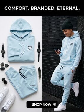 Eterna Light Blue Zip-Up Hoodie & Sweatpants Set